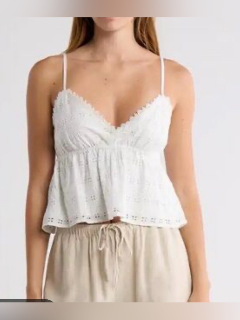 NWT Abound White Eyelet Lace Trim Cotton Cami Tank Top XXL Boho Peplum